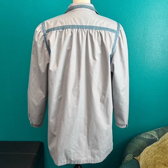 London Fog Vintage Gray Periwinkle Short Button Up Trench Coat Women's 12 - Picture 4 of 9